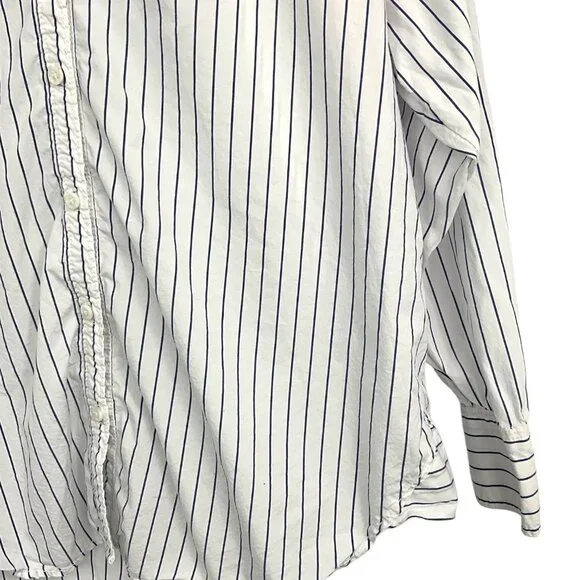 Anthropologie Maeve Button Down Shirt White Blue Striped I Love You Size Large L - Picture 4 of 10
